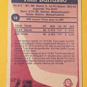 Tom Barrasso Rookie Card O-Pee-Chee Back