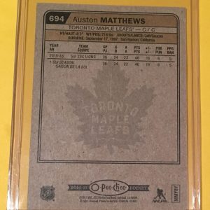 Auston Matthews Rookie Card O-Pee-Chee #694 back of card