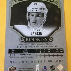 Dylan Larkin UD Portraits Rookie Card 2015-16 #P95 back of card