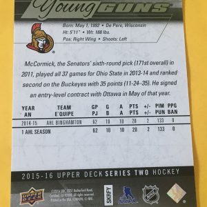 Max McCormick Young Guns Rookie Card 2015-16 #476 Back of Card