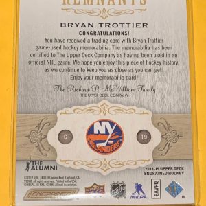 Islanders 2018/19 UD /Upper Deck Engrained Remnants Stick /100 SP back of card