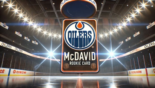 connor-mcdavid-rookie-card-blog Edmonton Oilers logo with the words Connor McDavid rookie card below the logo